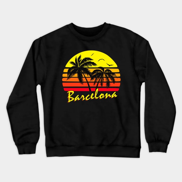 Barcelona Spain Retro Sunset Crewneck Sweatshirt by Nerd_art